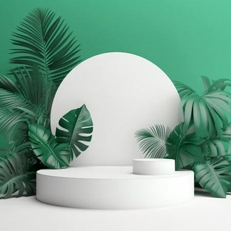3d render of minimal geometric forms, podium for product display.の素材