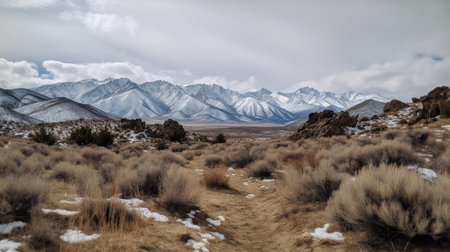 Panoramic view of the snow-capped mountains in the Sierra Nevadaの素材