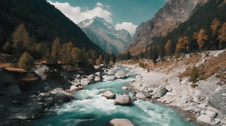 Panoramic view of a mountain river in the Himalayasの素材