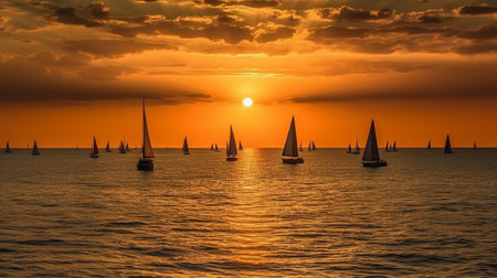 Sailing boats in the sea at sunset. Sailing regatta.の素材