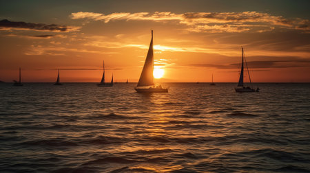 Sailing boats at sunset. Yachts in the sea.の素材
