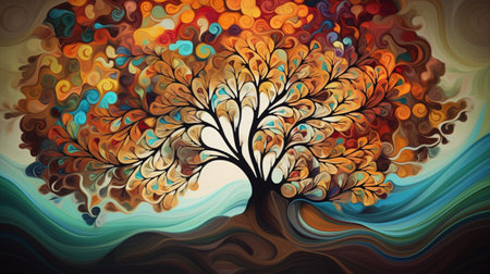 Autumn tree on abstract colorful background. Vector illustration for your designの素材