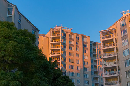Apartment buildings at Jones Bay in Pyrmont in Sydney, Australia. Apartment blocks in the modern...