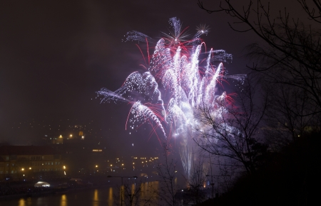 Fireworks in Prague, happy new yearの写真素材