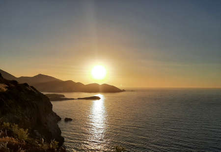 Beautiful sunset at sea, Crete, Greece.の写真素材