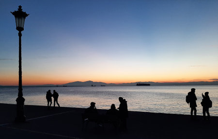 Seafront promenade near the sea in Thessaloniki, Greece.の写真素材