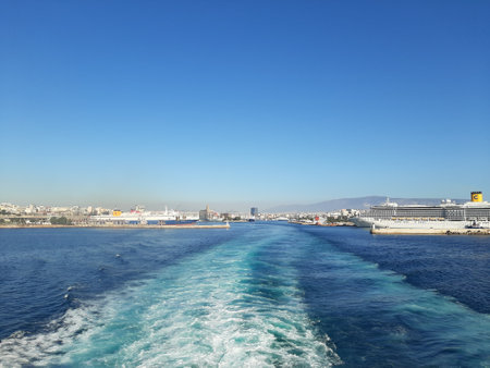 Leaving the port of Piraeus with ferry, Greece.の写真素材