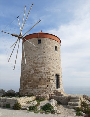 Windmill in Rhodes, Greece.の写真素材