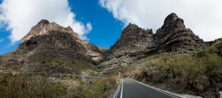 A beautiful mountain, forest and road scape panorama in Gran Canaria view mountains in canary Islands, Spain の写真素材