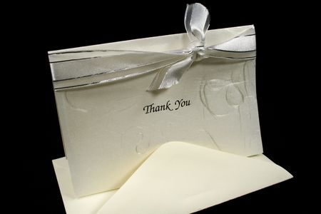 Silver embossed thank you card with bow.の写真素材