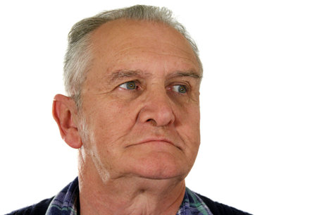Contented senior man looking to the left.