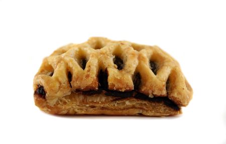 Delicious chocolate danish lattice pastry ready to eat.の写真素材