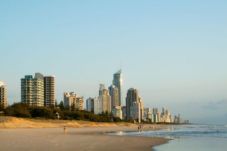 Early morning view of Surfers Paradise skyline on the Gold Coast Australia from the Southern end of the beach.の写真素材