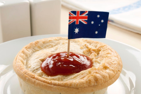 Australian flag on the classic Australian meat pie.の写真素材