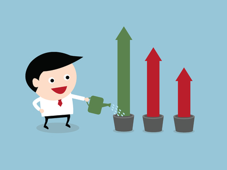 businessman with a pink chart going up, flat design, vector EPS10.のイラスト素材