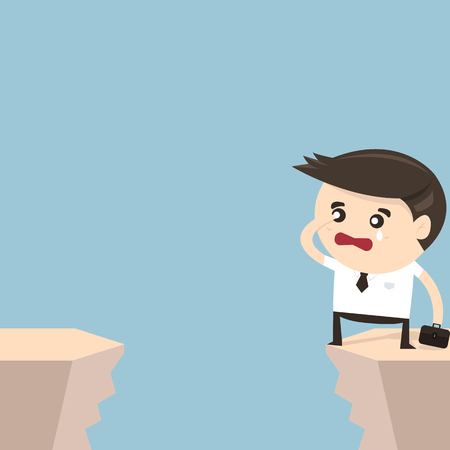 Businessman looking into the cliff gapのイラスト素材