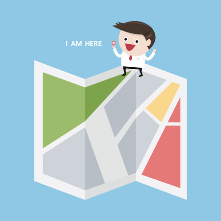Flat colored location icon with businessman, vector, flat designのイラスト素材