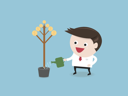 Businessman watering a money tree, vector format, flat designのイラスト素材