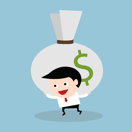 Vector cartoon of Businessman carry huge money bag, flat design, vector EPS10のイラスト素材