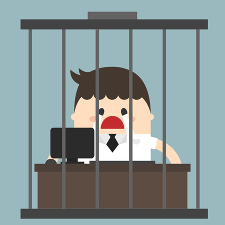 Bored businessman, Working in birdcage, sad businessman, flat designのイラスト素材