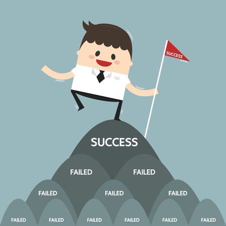 Successful businessman on top mouthain, success concept, flat designのイラスト素材