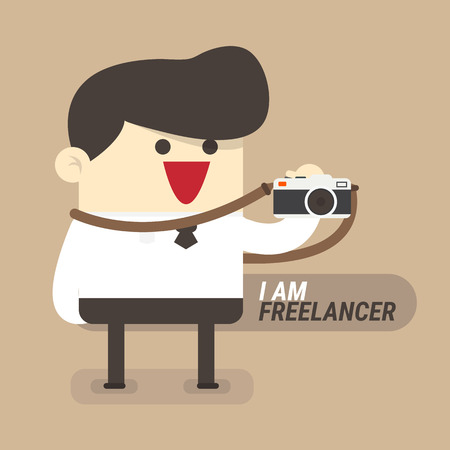 Freelancer concept, businessman with cameraのイラスト素材