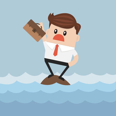 Businessman standing on a rock in the middle of a seaのイラスト素材