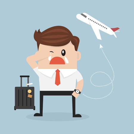 businessman plane missing the airplane. flat design. vectorのイラスト素材