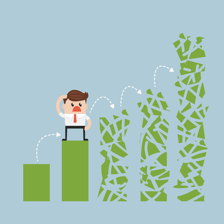 frightened man in a chart going down. vector. flat designのイラスト素材