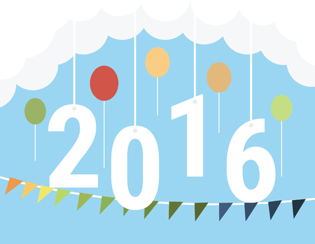 clouds with text 2016 on the blue backgroundのイラスト素材