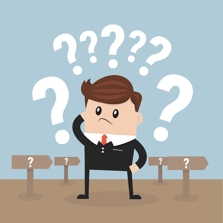 Businessman confused. Standing at the crossroad.のイラスト素材