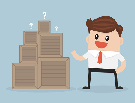 Businessman standing beside unknown boxのイラスト素材