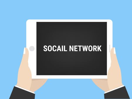 Tablet computer with social network and in businessman handsのイラスト素材