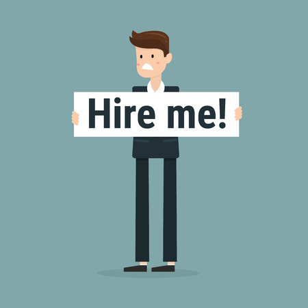 Business concept, Businessman holding the banner "Hire me!". Vector illustration.のイラスト素材