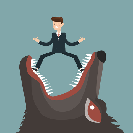 businessman fall into a trap devil wolf. vectorのイラスト素材