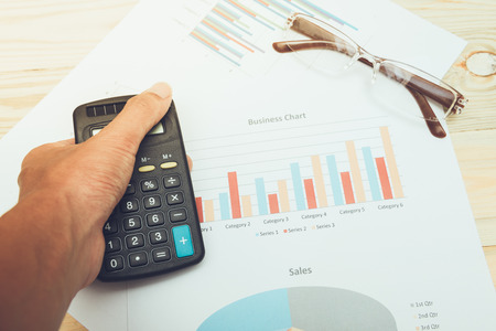 calculator with  business chartsの写真素材