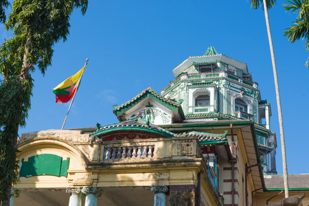 YANGON, MYANMAR: Yangon old building architecture in Chinatown, Yangon, Myanmarの写真素材