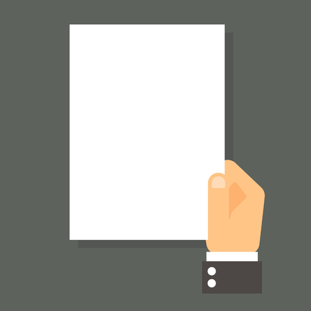 Cartoon businessman hand holding empty blank paper. vector illustration in flat designのイラスト素材