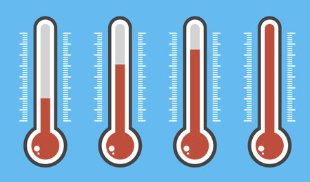 illustration of red thermometers with different levels, flat style, EPS10.