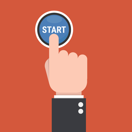 Businessman hand pressing start button.のイラスト素材