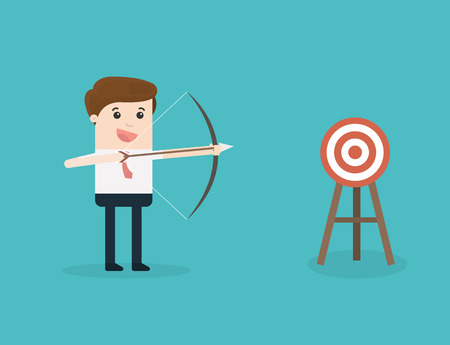 successful businessman aiming target with bow and arrowのイラスト素材