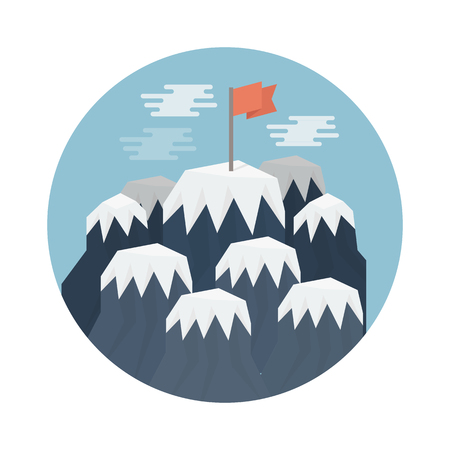 Vector illustration of success. Success business concept. Top of the mountain with red flag. Flat illustration of goal achievementのイラスト素材