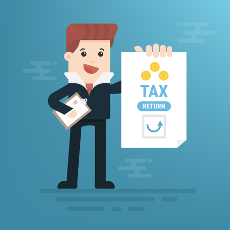 Business man or manager holds in his hand a tax declarationのイラスト素材