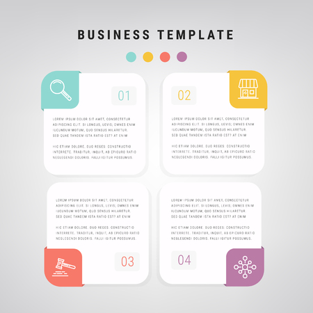 Modern Info-graphic Template for Business with 4 steps, icons for 4 options, multi-color, labels. Vector info-graphic element.のイラスト素材