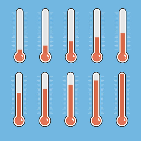 Set of red thermometers with different levels.のイラスト素材