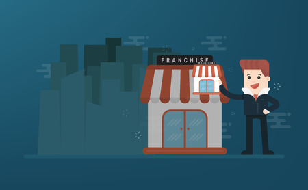Businessman want to expand his business, franchise concept flat illustration.のイラスト素材