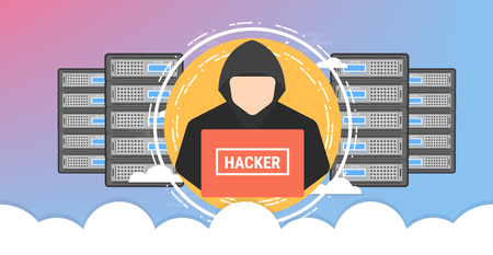 Hacker on laptop icon, virtual crime concept illustrationのイラスト素材