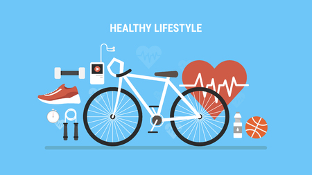 Healthy lifestyle concept in flat design. Vector illustration.のイラスト素材