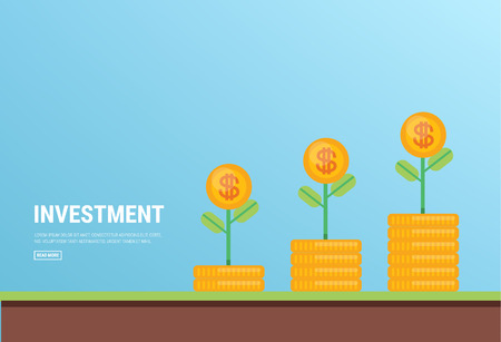 Plant growing in savings coins, investment and interest concept, business investment growth concept.のイラスト素材
