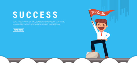 Businessman smile and waving flag success cartoon, success concept.のイラスト素材